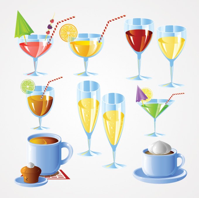 680x678 Free Drink Vector Set Cocktails, Champagne Coffee