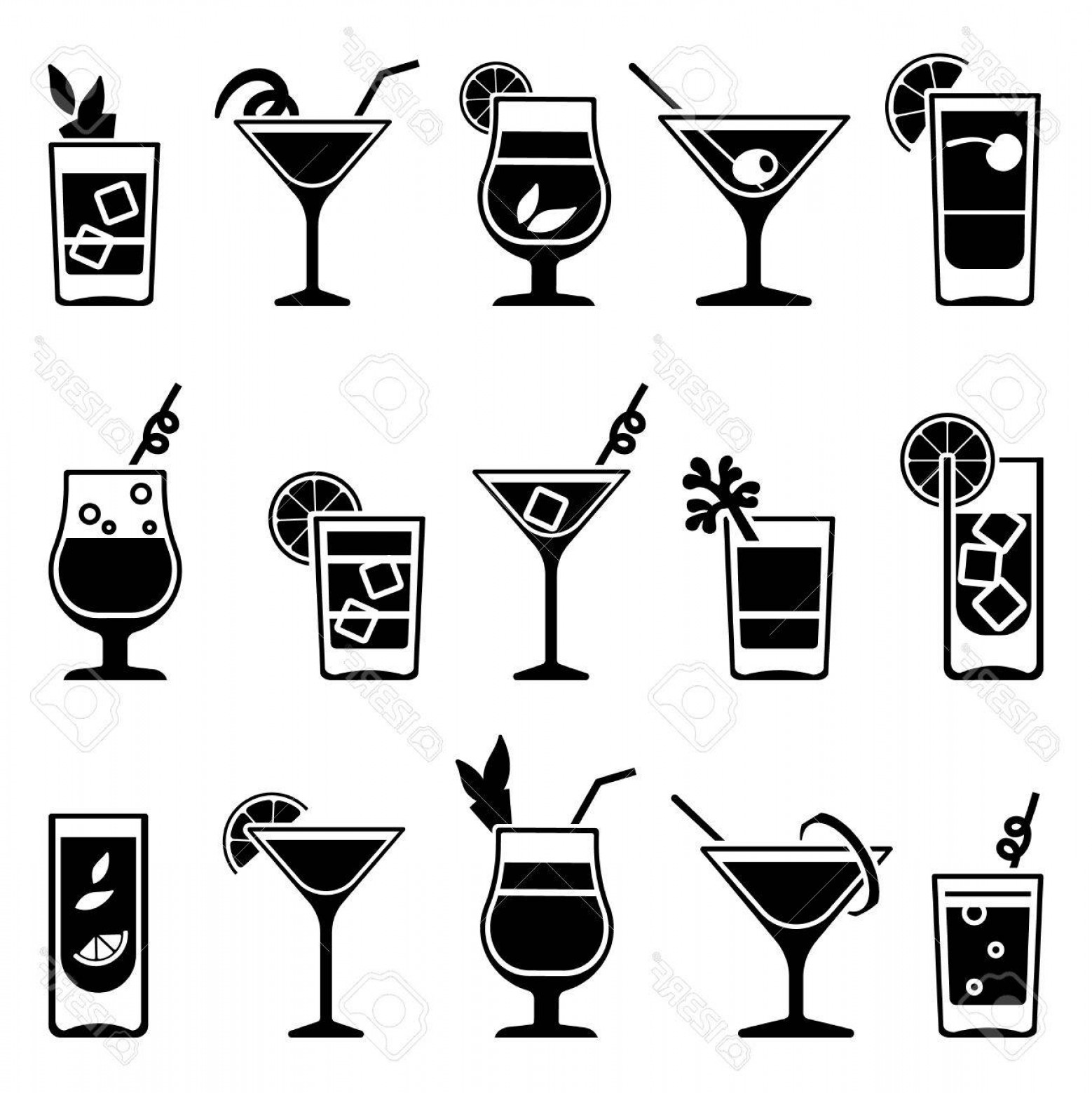 1558x1560 Photostock Vector Cocktails And Drinks Vector Black Icons Drink