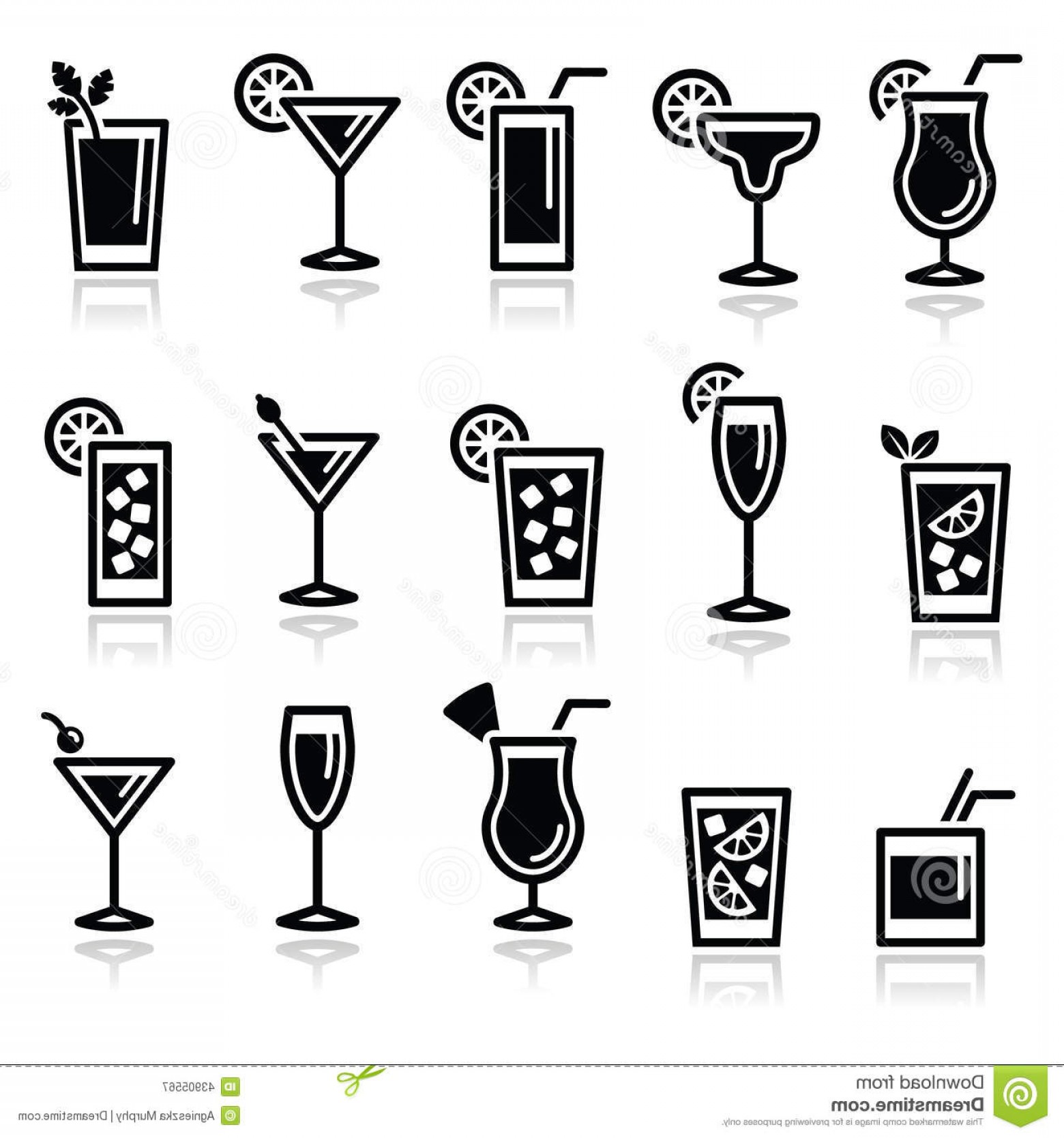 1560x1668 Stock Illustration Cocktails Drinks Glasses Vector Icons Set