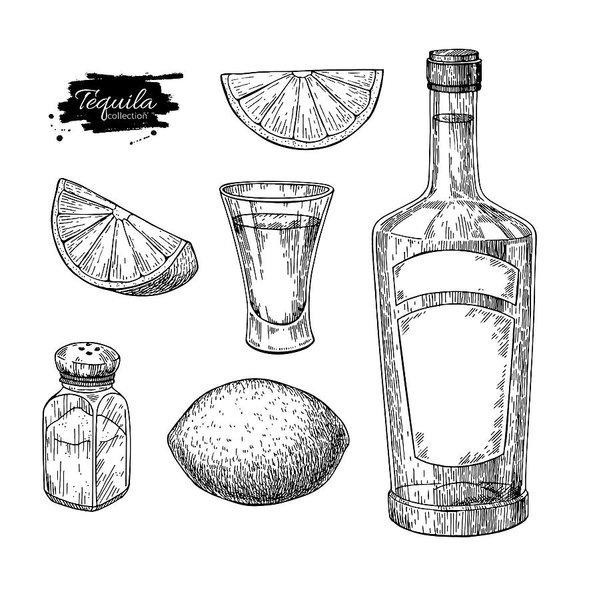 599x600 Tequila Bottle, Salt Shaker And Shot Glass With Lime Mexican