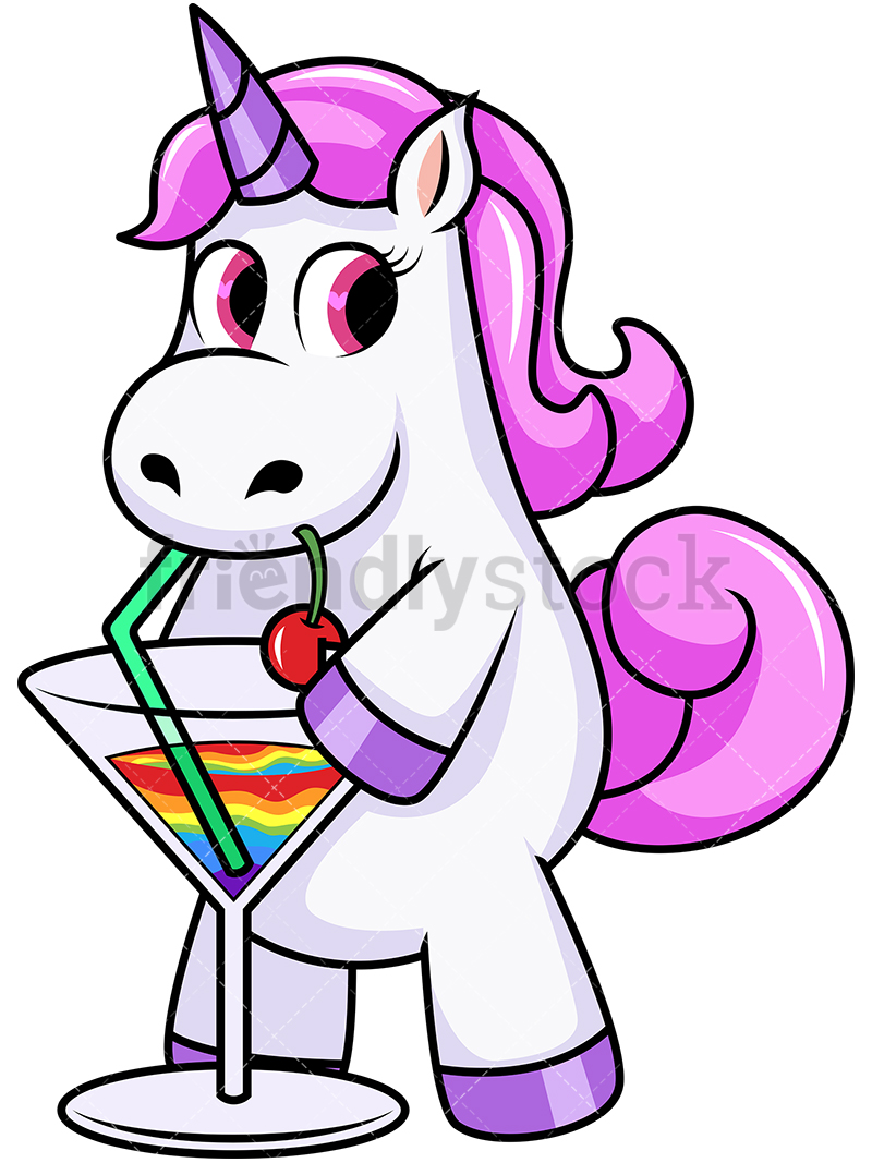 800x1067 Unicorn Having A Drink Cartoon Vector Clipart