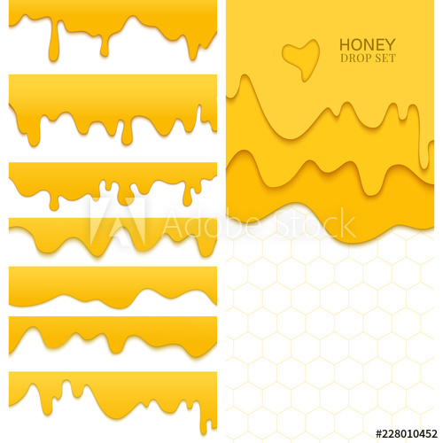 500x500 Set Of Melting Dripping Honey Drops On White Background Made