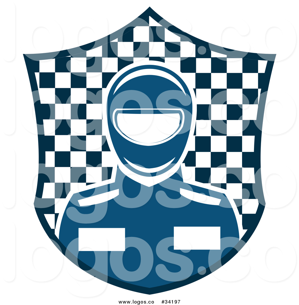 1024x1044 Vector Logo Of A Blue Race Car Driver Within A Checkered Shield