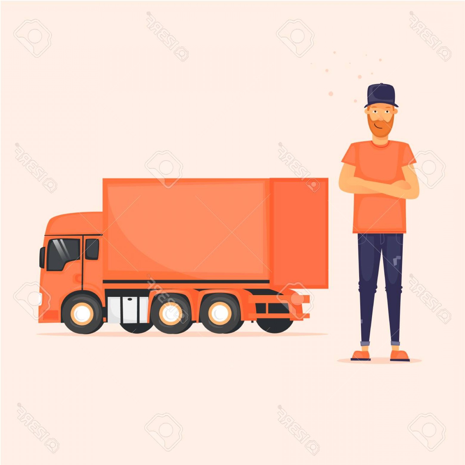 1560x1560 Photostock Vector Truck Driver With His Lorry Flat Design Vector