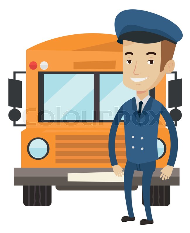 650x800 Caucasian Happy School Bus Driver Stock Vector Colourbox