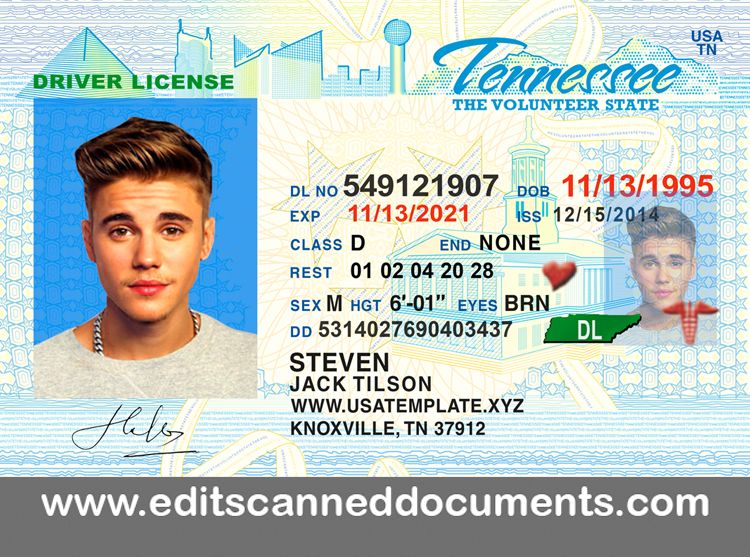 750x557 Editable Tennessee Driving License Photoshop File Get