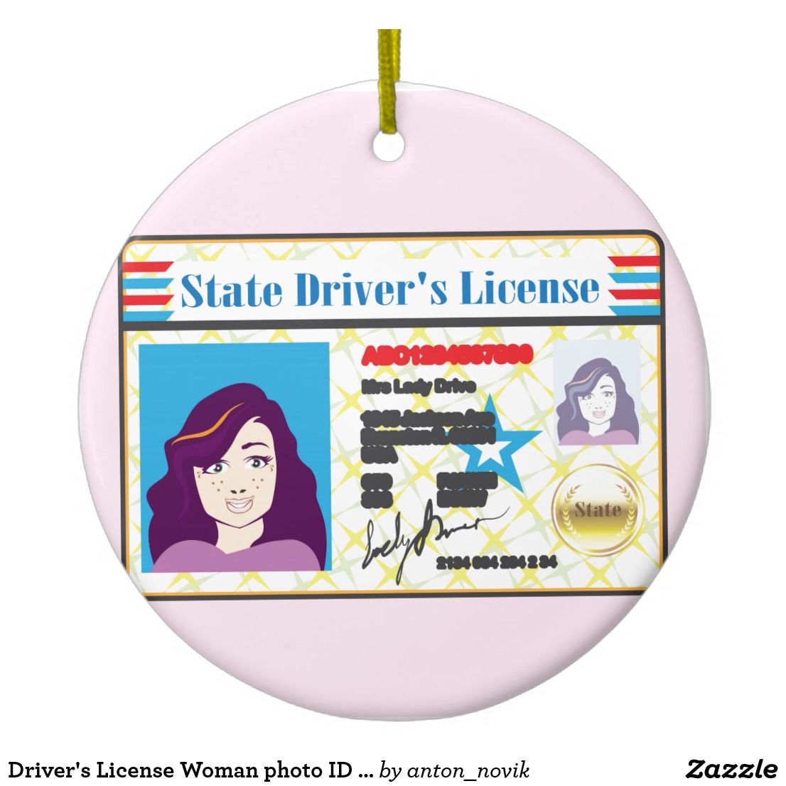 1106x1106 Driver's License Woman Photo Id Vector Ceramic Ornament Zazzle