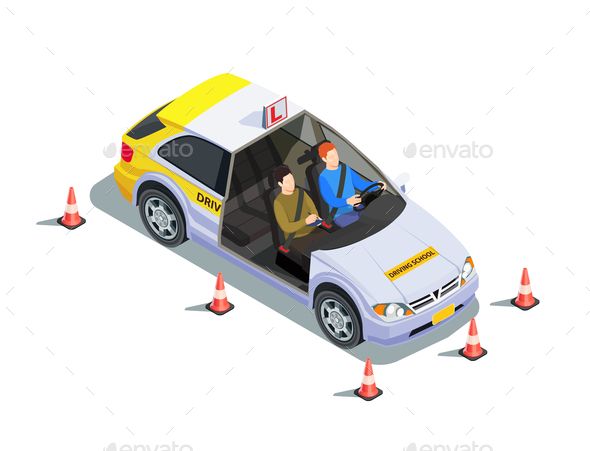 590x451 Instructor Car Isometric Composition Driving School Isometric