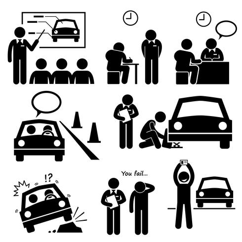 490x490 Man Getting Car License From Driving School Lesson Stick Figure