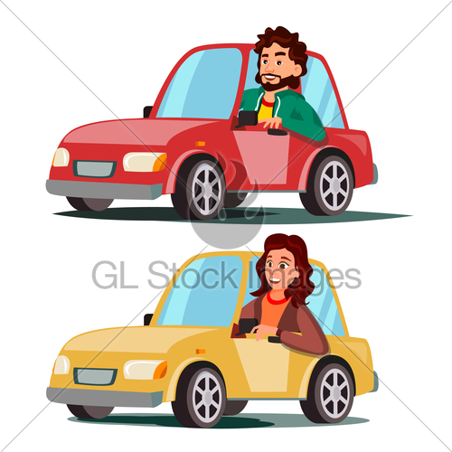 500x500 Driver People Vector Man, Woman Sitting In Modern Automo Gl