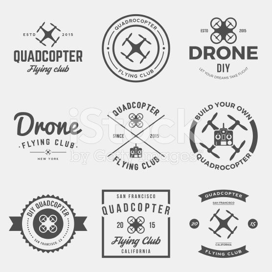 556x556 Vector Set Of Drone Flying Club Labels, Badges And Design Elements