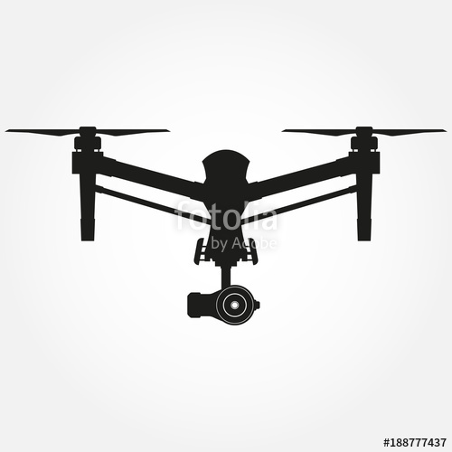 500x500 Drone Icon Quadcopter Black Silhouette With Camera Vector