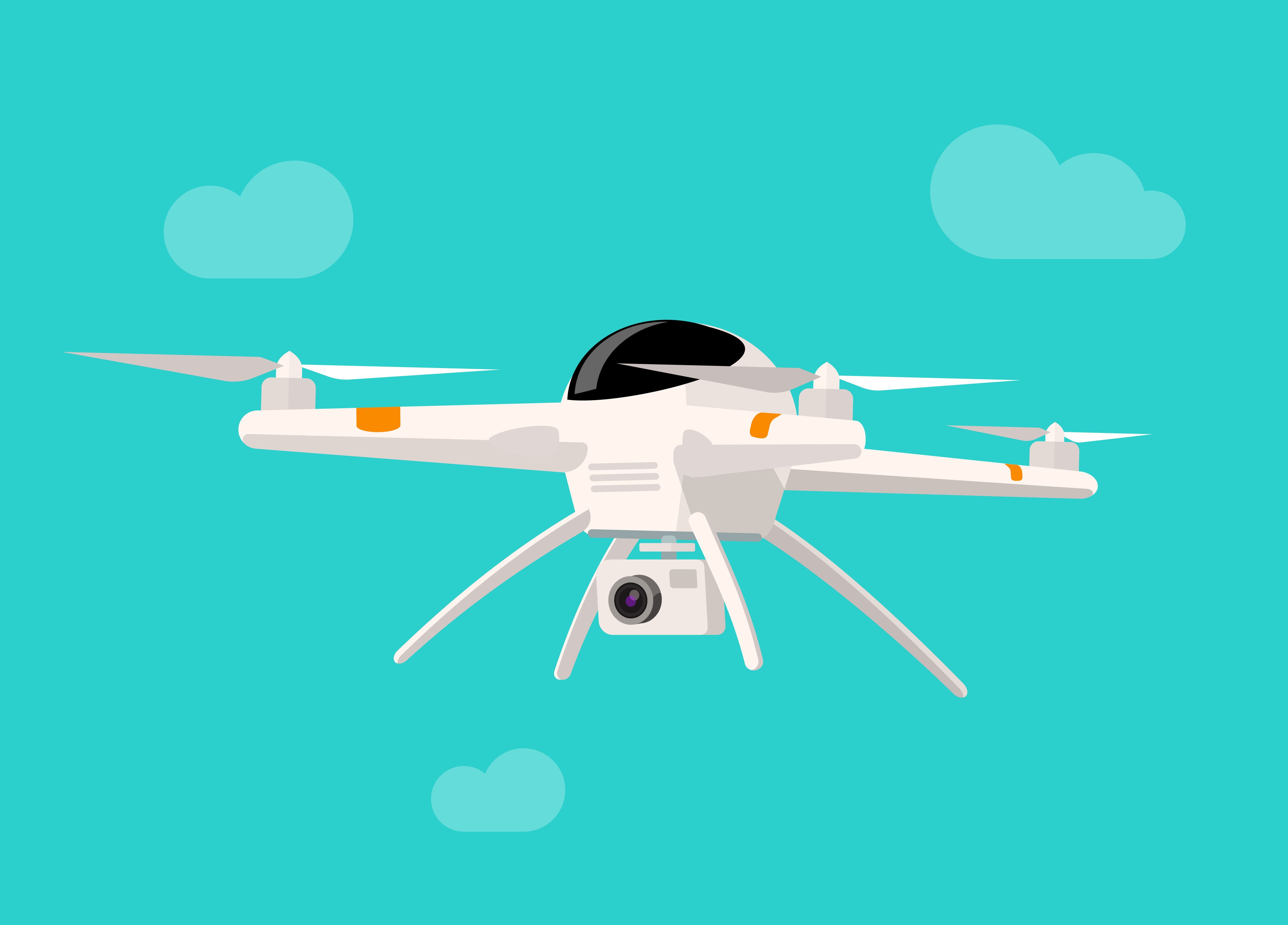 4570x3282 Flying Drone Vector Illustration Isolated On Blue Sky Background