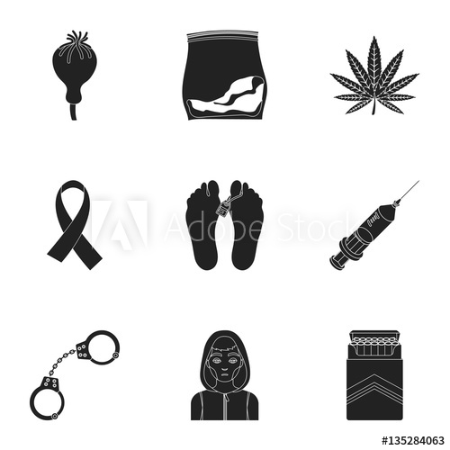 500x500 Drugs Set Icons In Black Style Big Collection Of Drugs Vector