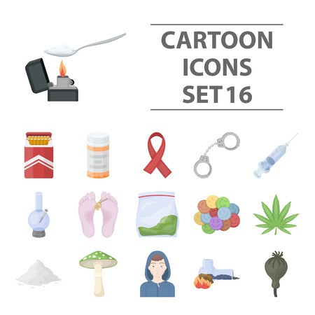 450x450 Drugs Set Icons In Cartoon Style Big Collection Drugs Vector