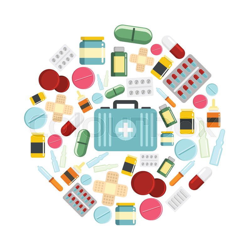 800x800 Medicine Drugs Flat Icons Set Stock Vector Colourbox