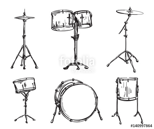 500x417 Drum Kit In Sketch Style Isolated Elements Hand Drawn Vector