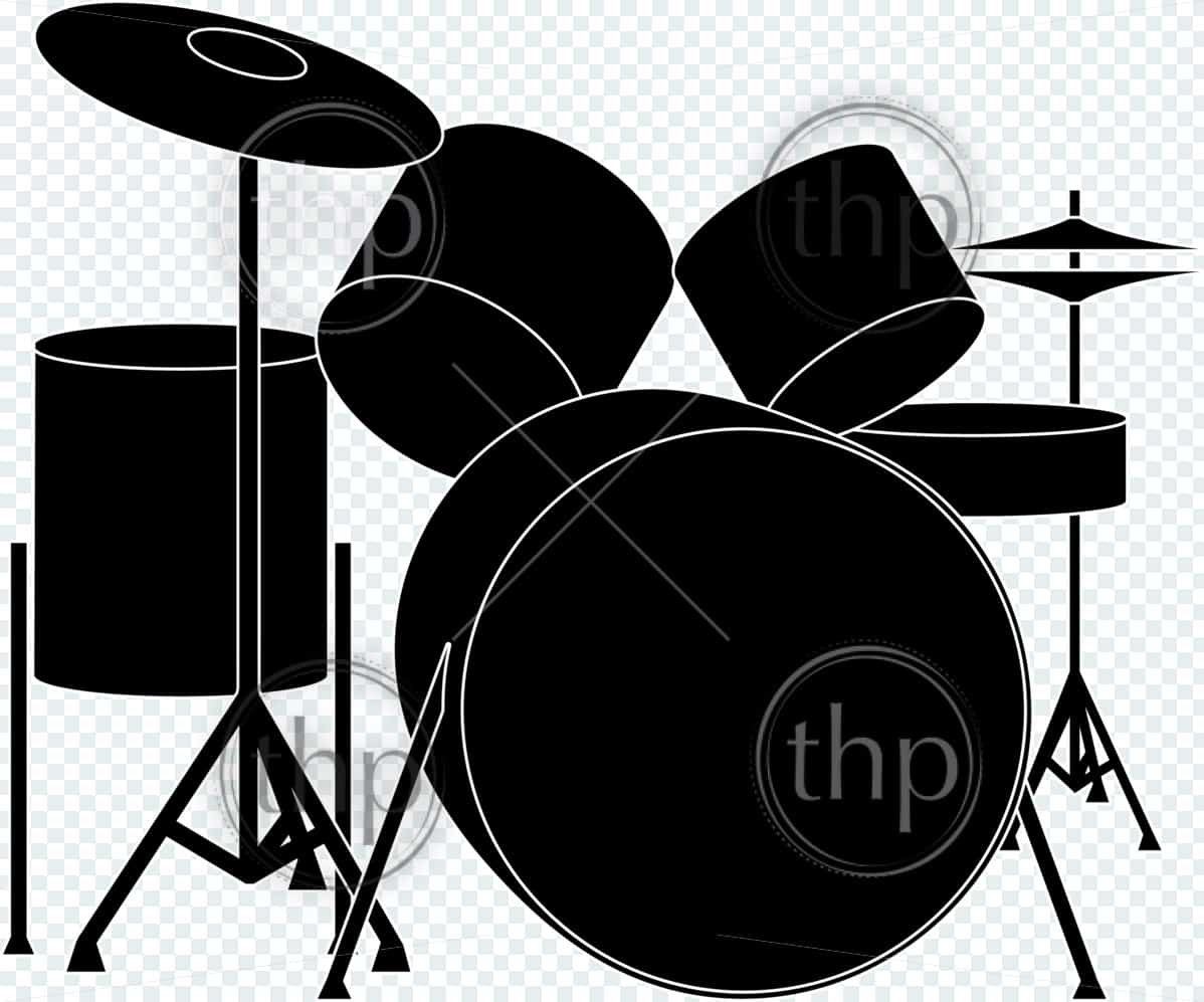 1198x997 Detailed Drumkit Vector Illustration In Black And White Vector