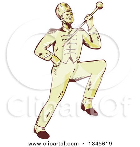 450x470 Clipart Of A Retro Sketched Or Engraved Marching Band Drum Major
