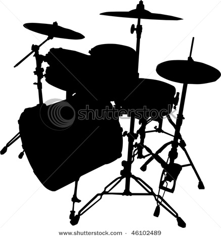 437x470 Silhouette Of A Drum Set In A Vector Clip Art Illustration
