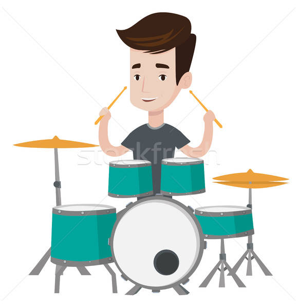 Man Playing On Drum Kit Vector Illustration Vector Illustration 578x600 Man Playing On Drum Kit Vector Illustration Vector Illustration