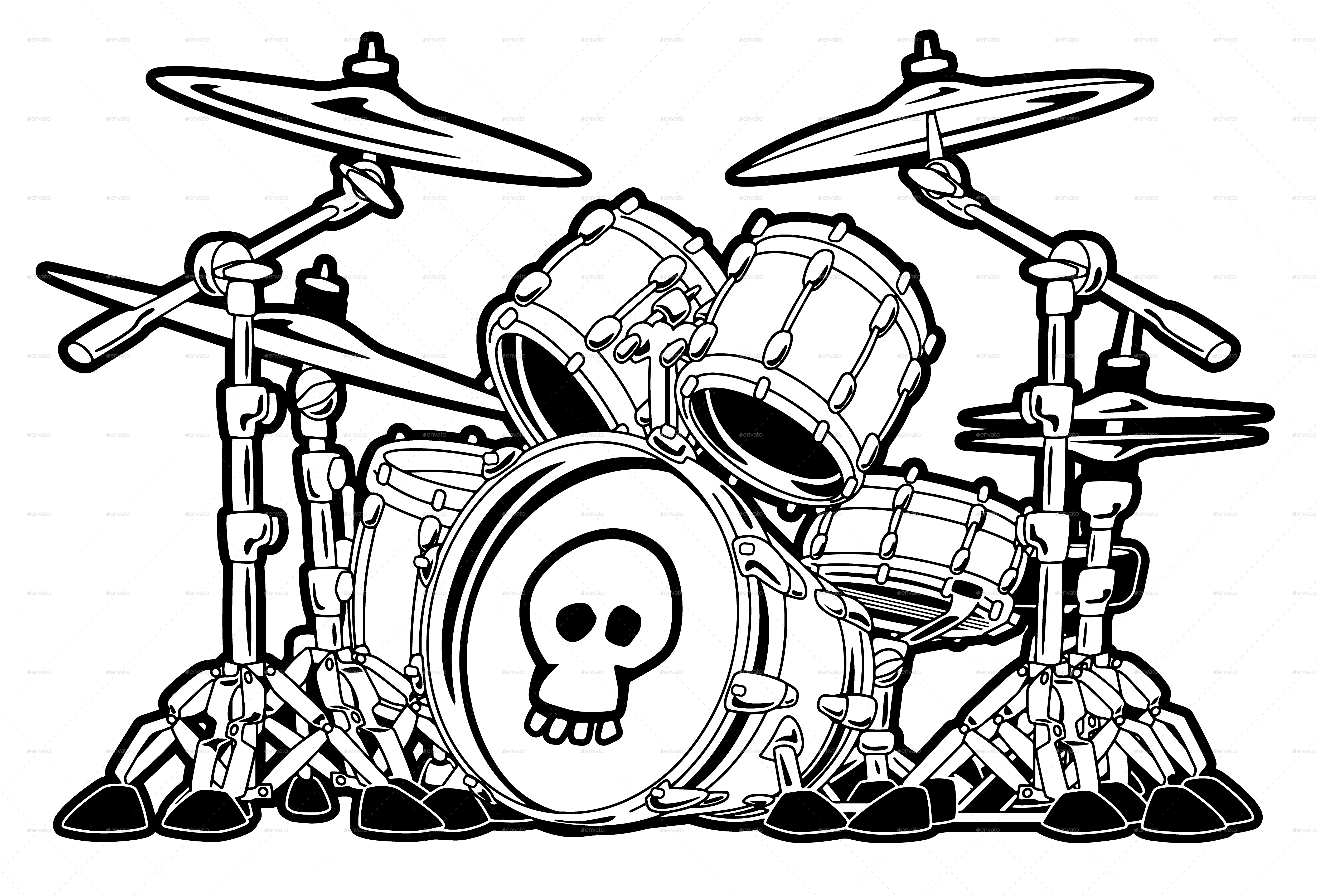 Rock Drum Set Cartoon Vector Illustration 5000x3400 Rock Drum Set Cartoon Vector Illustration