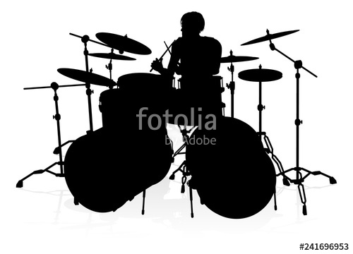 500x360 A Drummer Musician Drumming Drums In Detailed Silhouette Stock