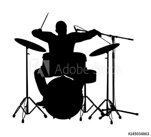 500x451 Rock And Roll Drummer Vector Silhouette Illustration Isolated