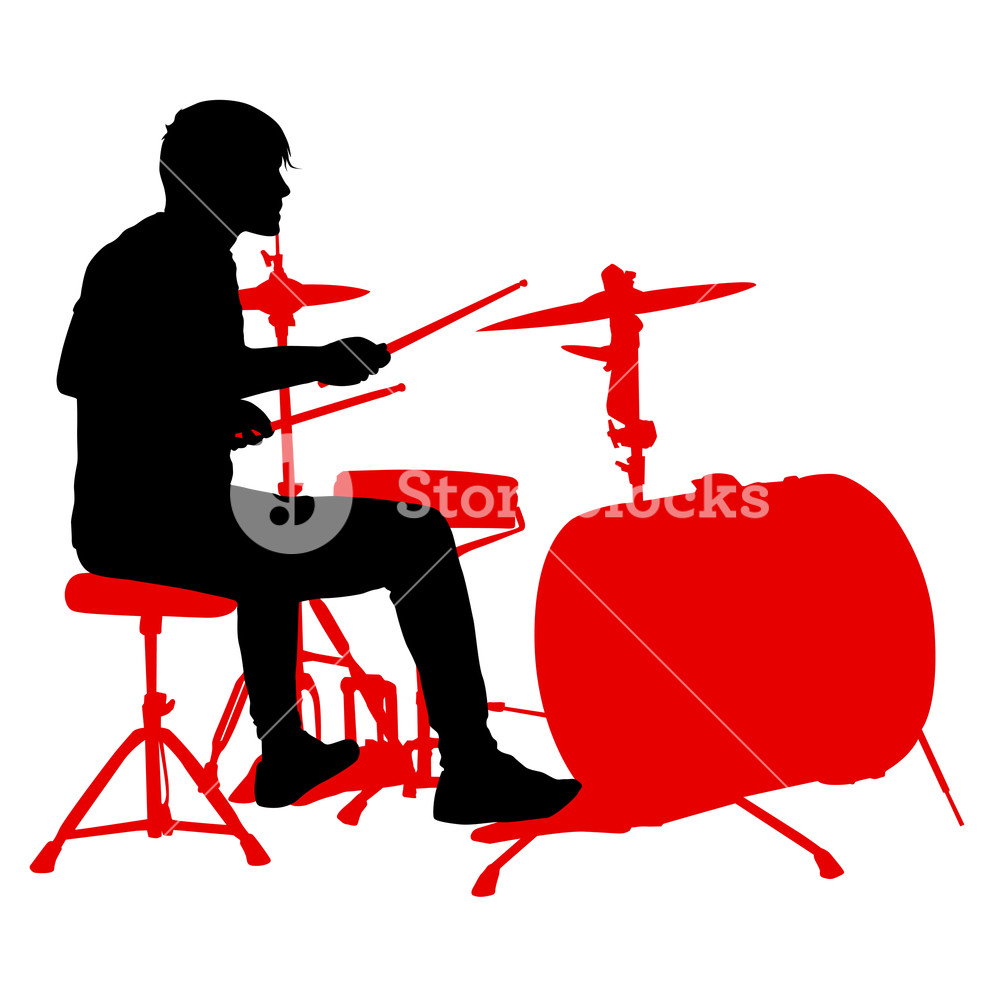 1000x1000 Silhouette Musician Drummer On White Background, Vector