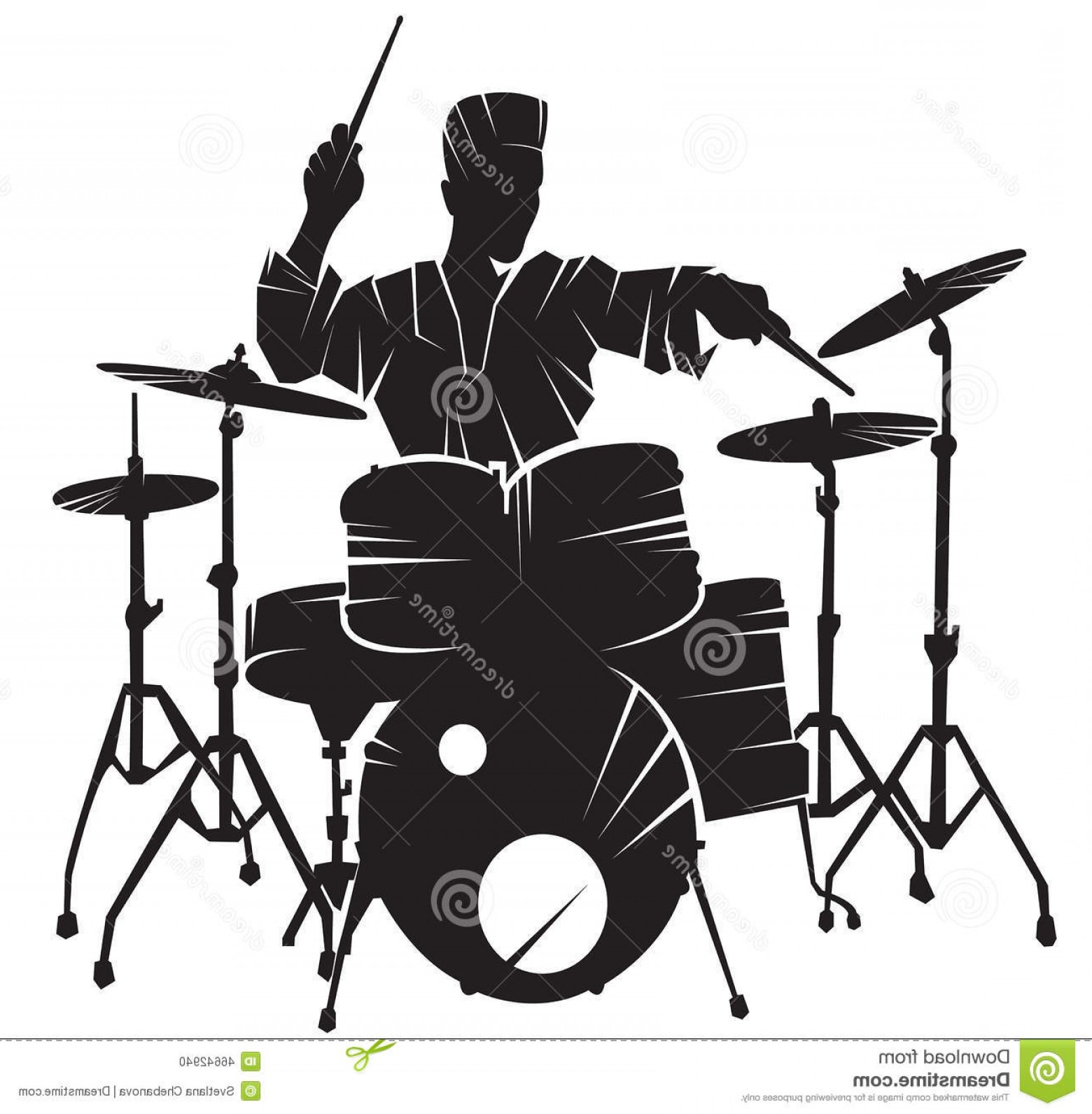 1560x1592 Stock Illustration Musician Playing Drum Setting Vector Silhouette