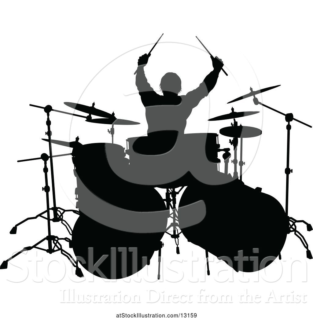 1024x1044 Vector Illustration Of Silhouetted Male Drummer