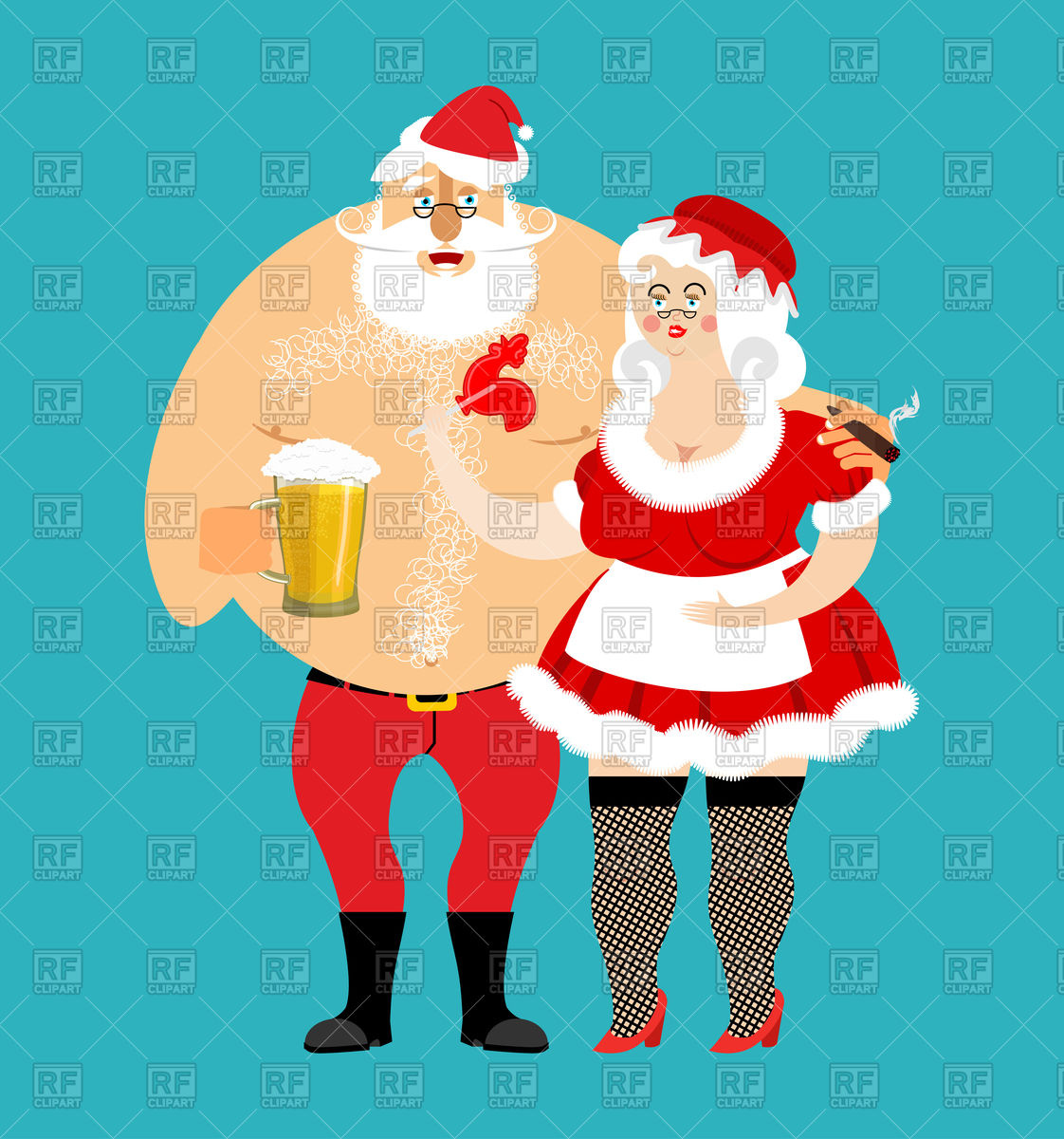 1122x1200 Bad Santa And Mrs Claus Drunk Vector Image Of People Popaukropa