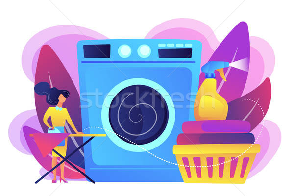 600x400 Dry Cleaning And Laundering Concept Vector Illustration Vector
