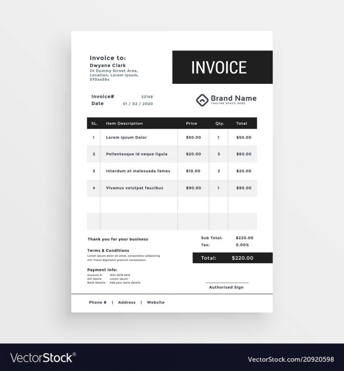 672x726 Clean Invoice Template Modern Design Royalty Free Vector Dry