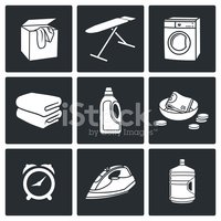 200x200 Services Dry Cleaning Vector Icons Set Stock Vectors