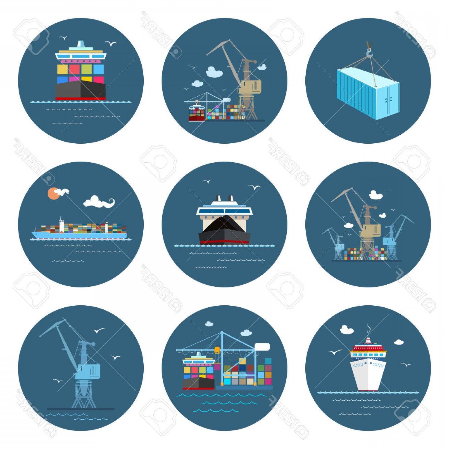 1560x1560 Photostock Vector Set Of Cargo Icons Dry Cargo Ship And Container