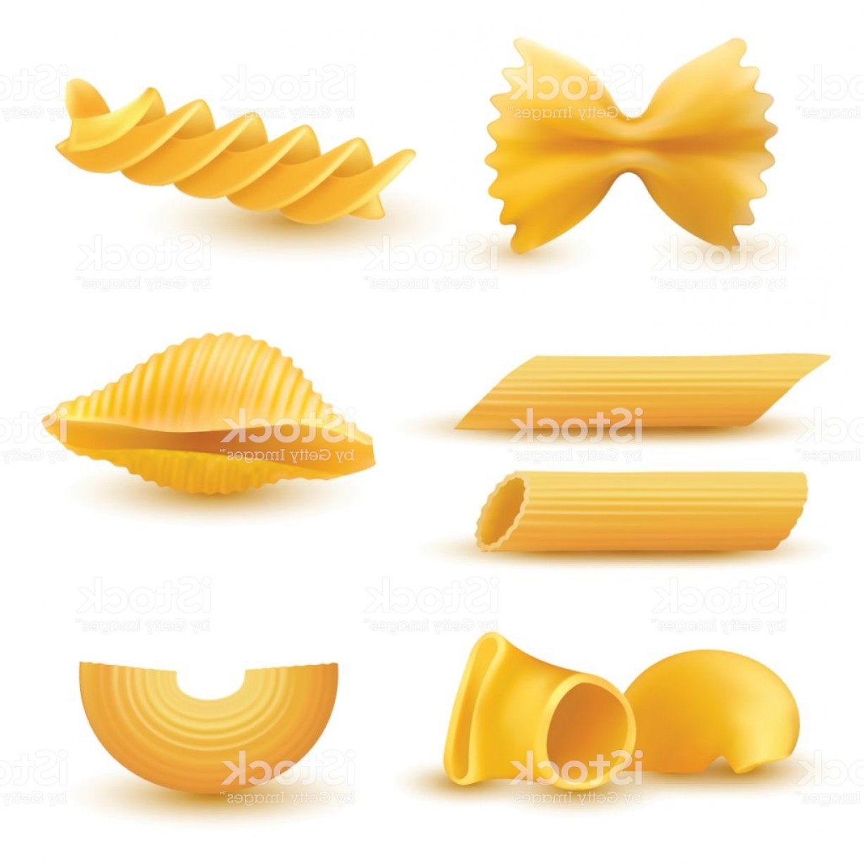 1228x1228 Vector Illustration Set Of Realistic Icons Of Dry Macaroni Pasta