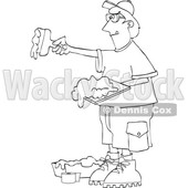 170x170 Clipart Of A Lineart Drywall Installer Working