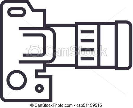 450x365 Camera Dslr, Top View Vector Line Icon, Sign, Illustration