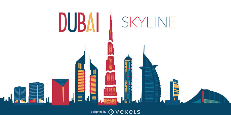 900x448 Dubai Skyline Silhouette Illustration