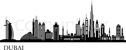 480x192 Vector Of 'dubai City Skyline Detailed Silhouette' Gallery Wall