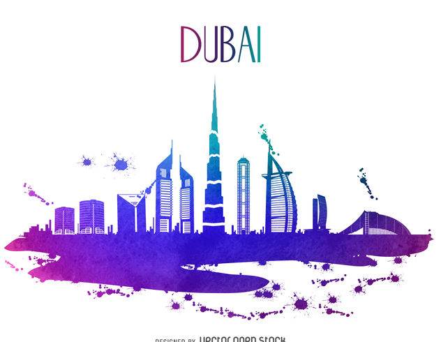 632x490 Dubai Watercolor Skyline Silhouette Free Vector Download