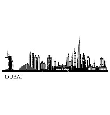 380x400 Dubai City Skyline Detailed Silhouette Vector Art