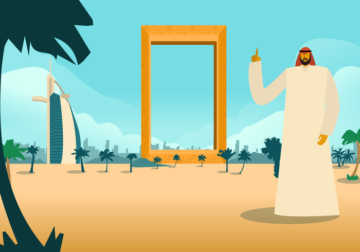 700x490 Man Standing In Dubai View Vector Background Illustration