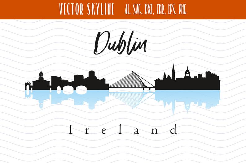 794x530 Dubl Ireland Vector Skyline Dublin City Silhouette Etsy
