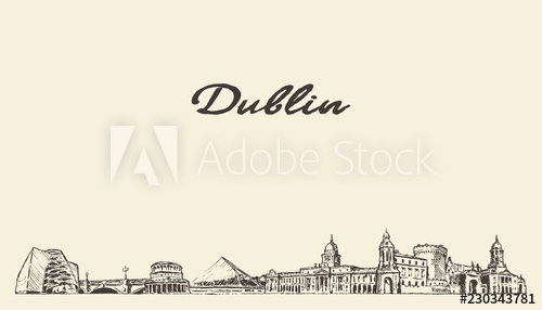 500x286 Dublin Skyline, Ireland Vector City Drawn Sketch
