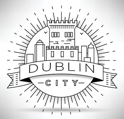 425x406 Linear Dublin City Silhouette With Typographic Design Stock