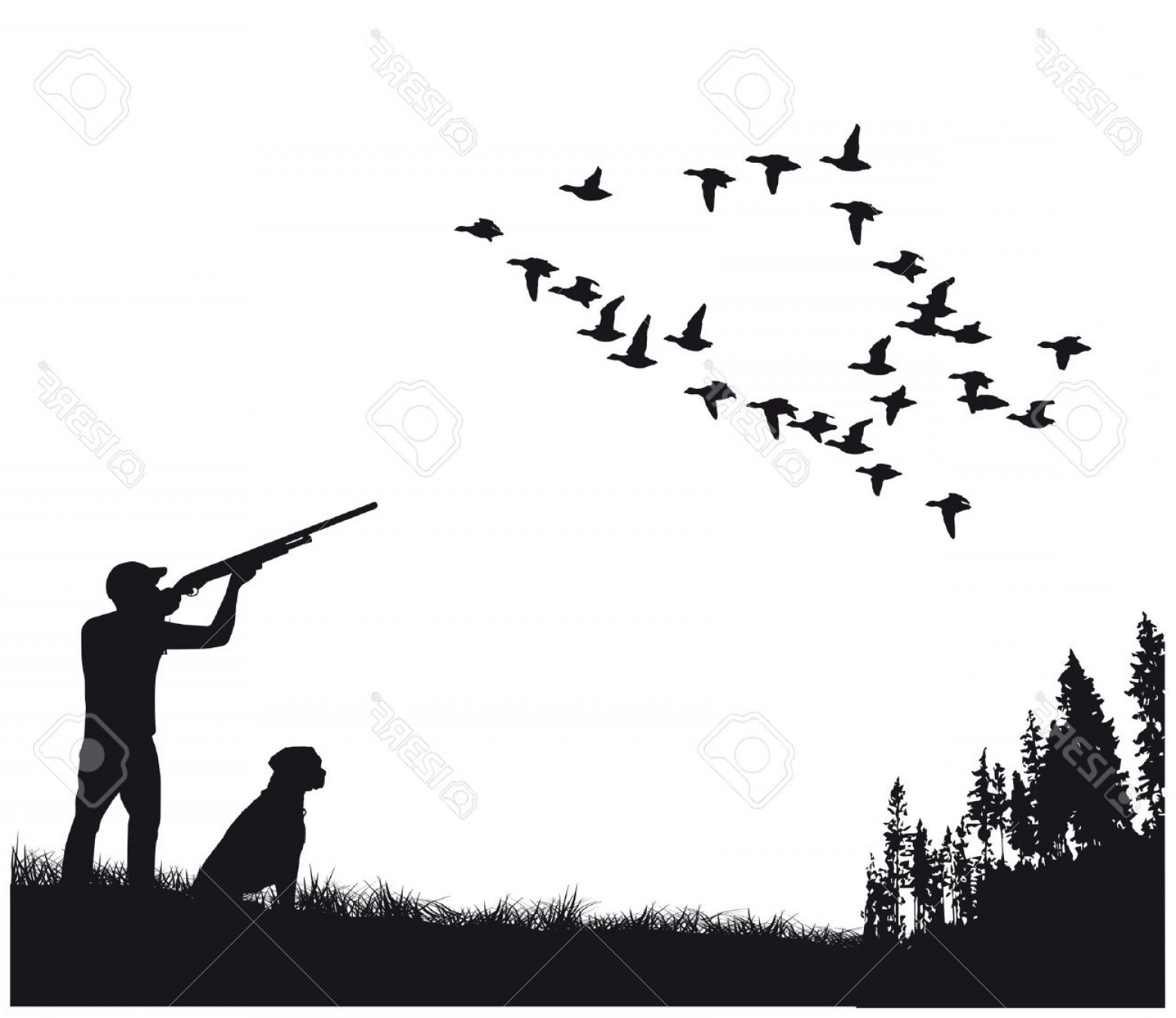 Photostock Vector Hunter With Dog On Duck Hunting Silhouette 1560x1351 Photostock Vector Hunter With Dog On Duck Hunting Silhouette