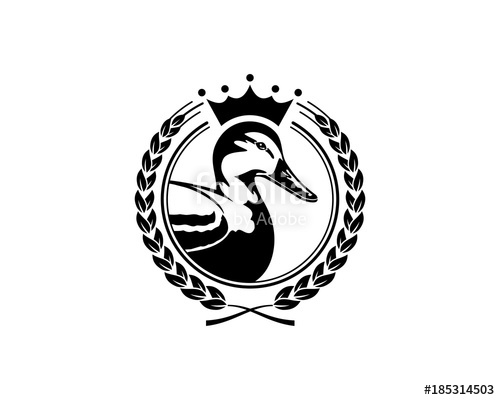 500x400 Circle Leaf With Black Duck And Crown Illustration Symbol Logo