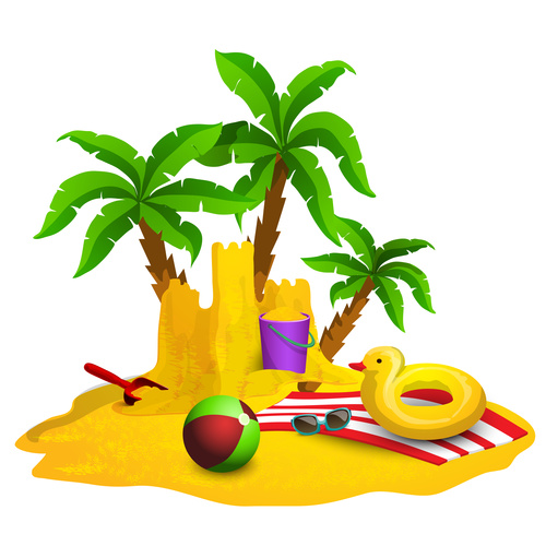 500x500 Sandcastle And Yellow Duckling Lifebuoy Vector Free Download